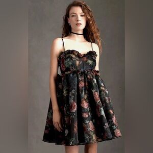 Selkie x Anthropologie Rosebud Ruffled Floral Empire-Waist Mini Puff Dress XS